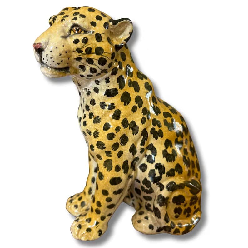 Vintage Terracotta Baby-Leopard handbemalt aus Italien 1970er