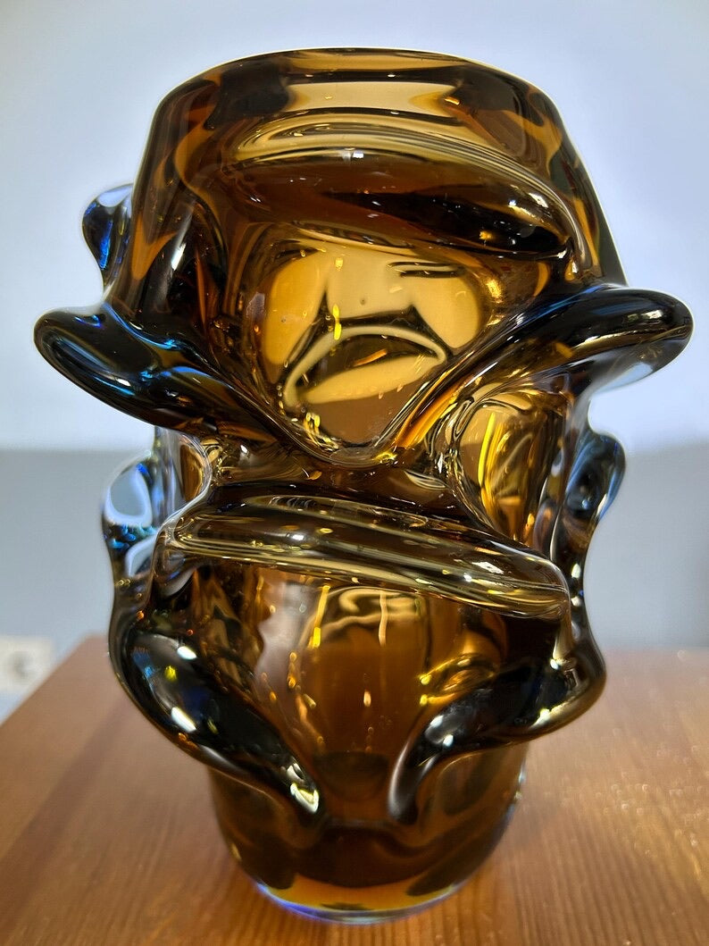 Vintage vase “Propeller” by Jan Kotík Bohemian brown glass Mid-Century design classic