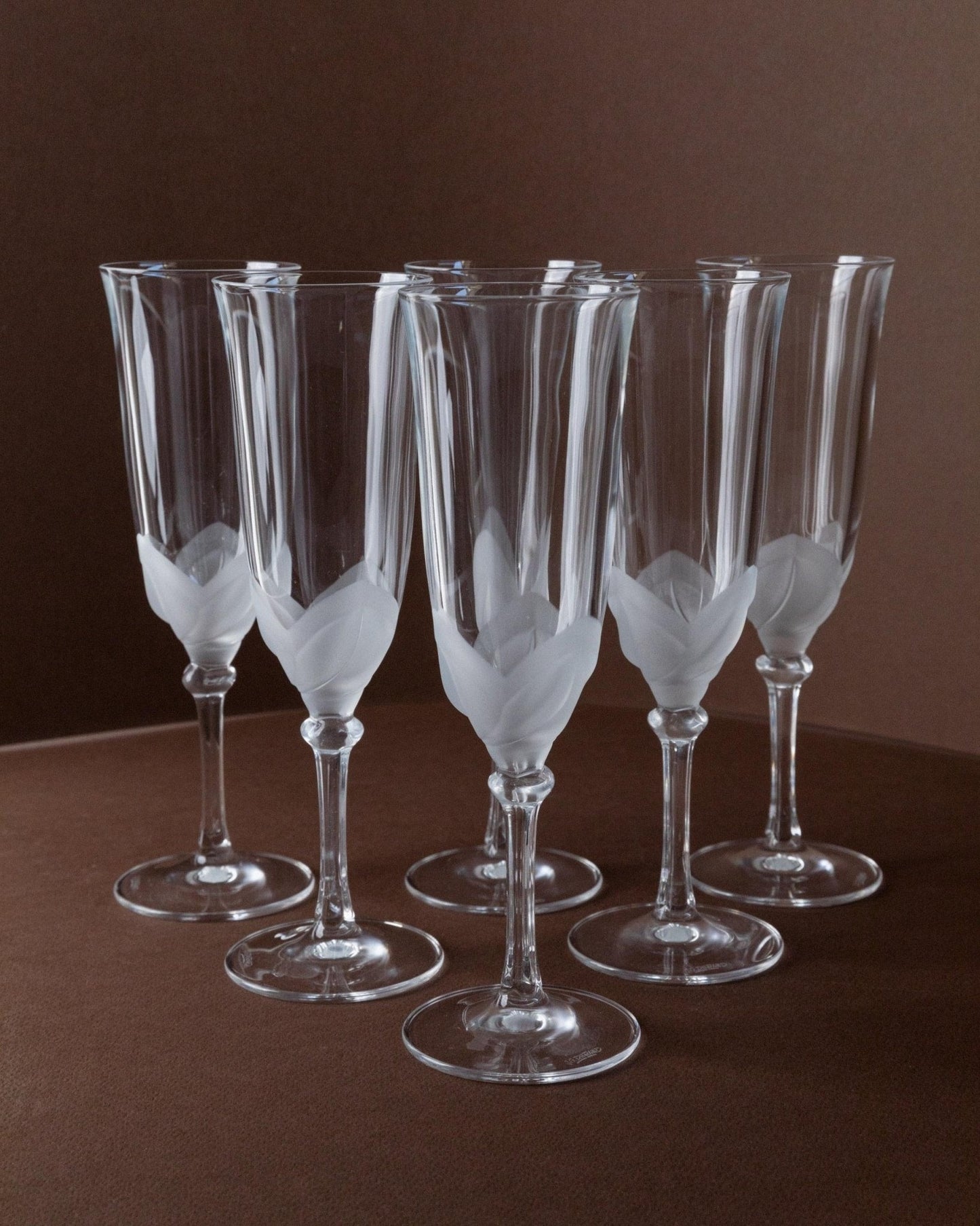 Vintage Champagnerglas Set von 6 von J.G. Durand für Durand mit mattem Blumendetail