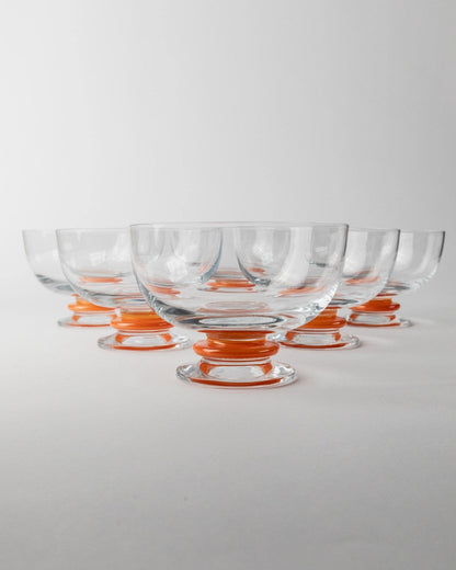 Set von 6 Vintage Trinkglas von Le Gocce, orange, Murano Glas, 1980er, Pop Art Design
