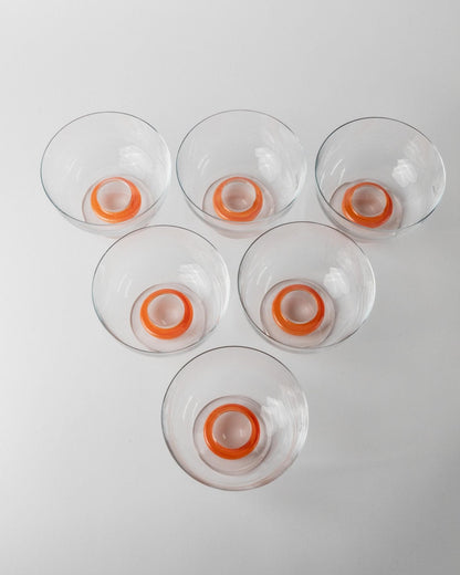 Set von 6 Vintage Trinkglas von Le Gocce, orange, Murano Glas, 1980er, Pop Art Design
