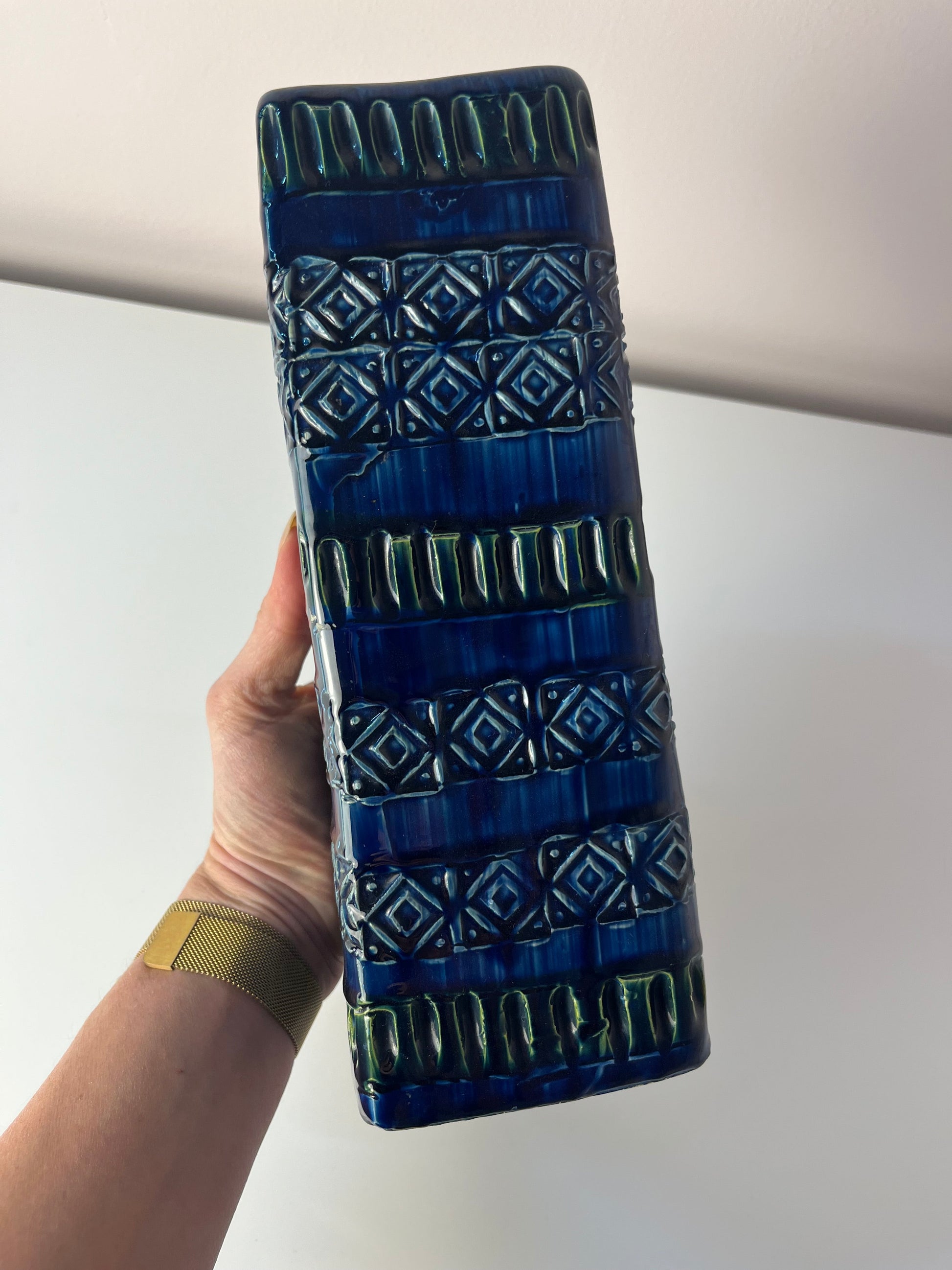 Vintage Vase Rimini Blue von Aldo Londi für Bitossi eckig