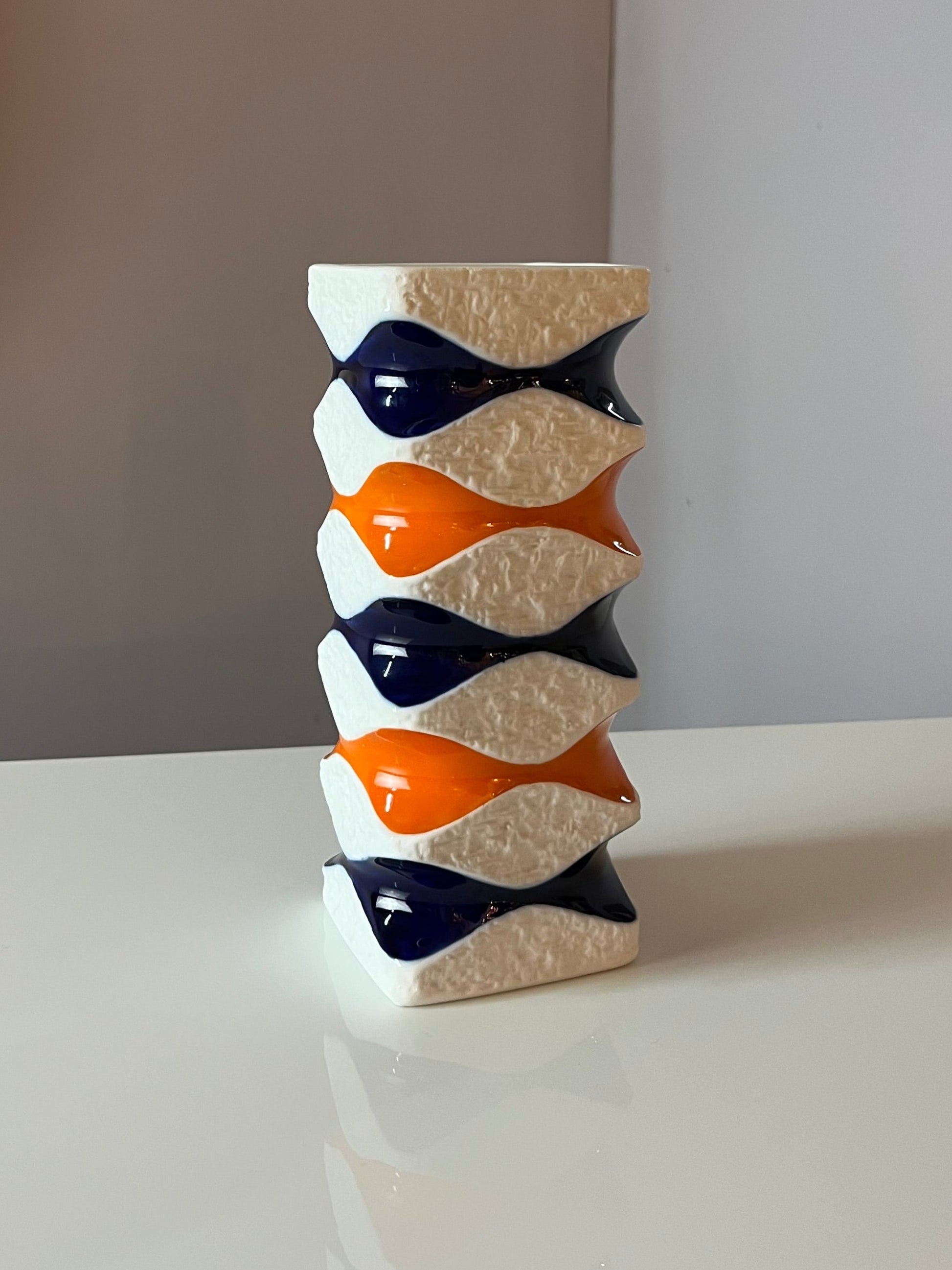 Vintage Vase 640/2 orange blau von Royal Porzellan Bavaria KPM