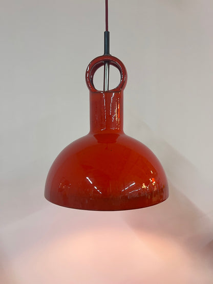 Vintage Hängelampe aus roter Keramik, West Germany, 1970er