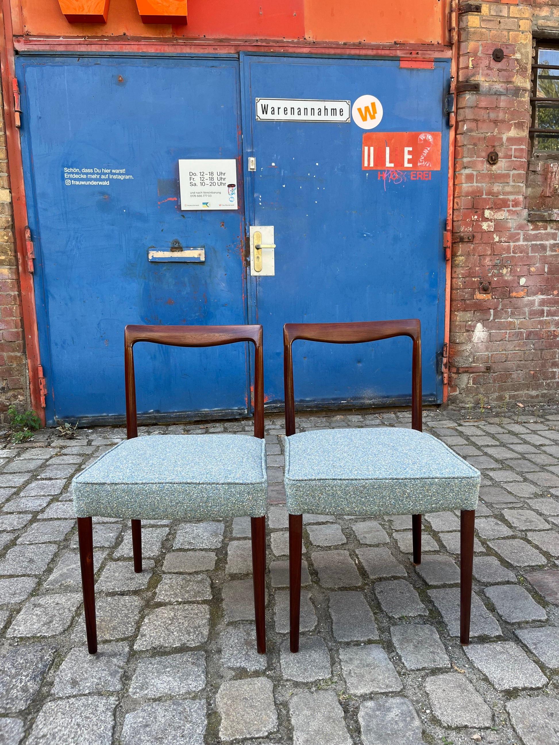 2x Polsterstuhl blau Palisander