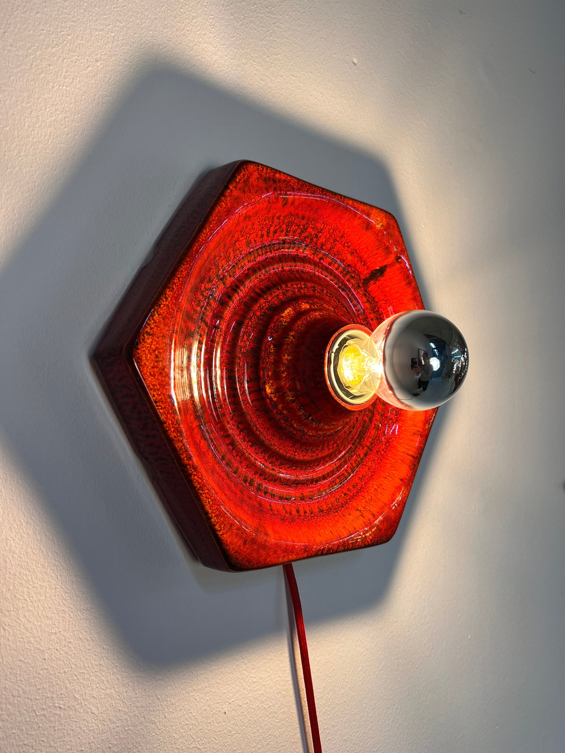 Vintage Wandlampe von Hustadt Leuchten aus roter Keramik