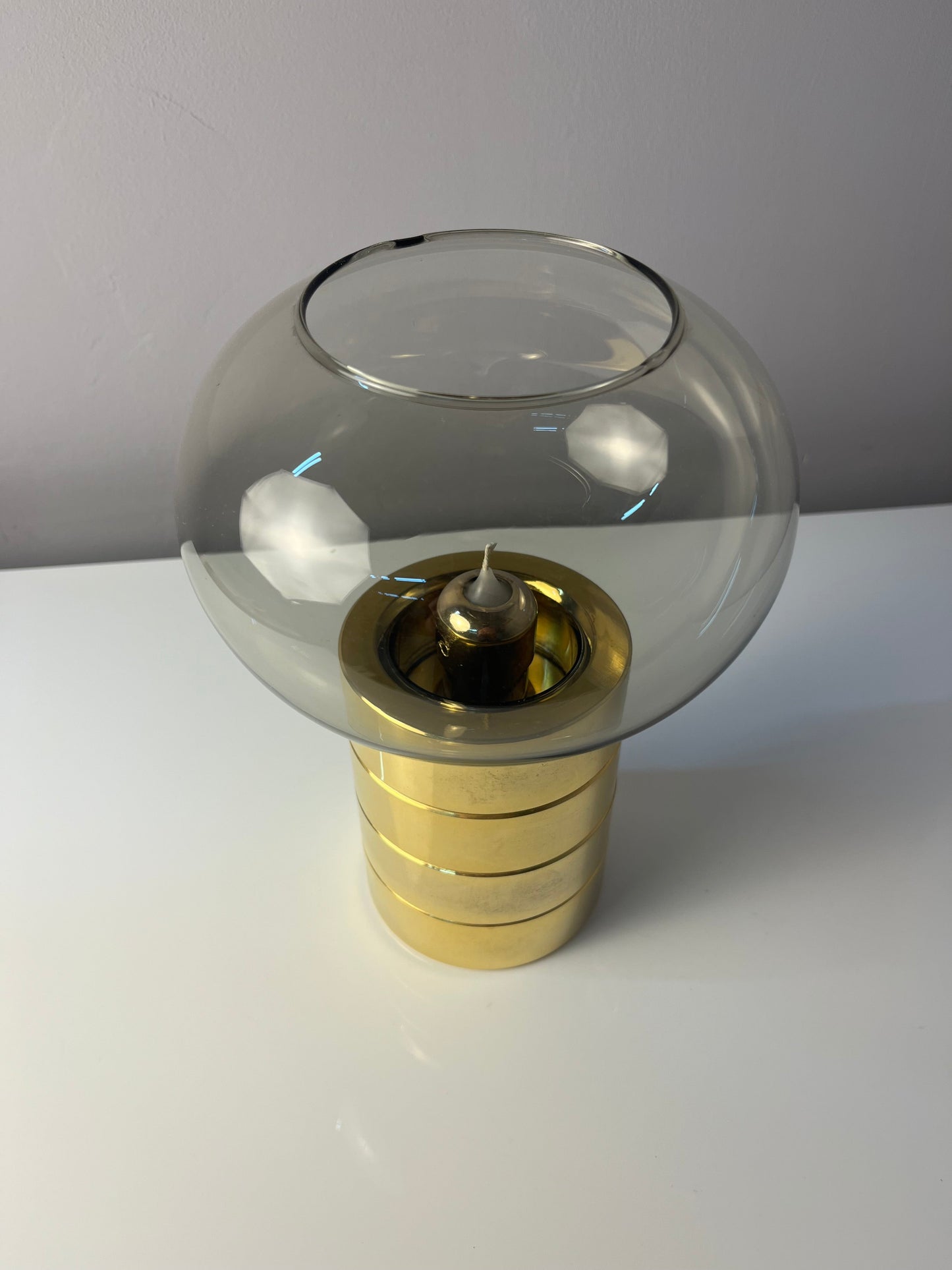 Vintage Kerzenständer von FÖHL für FÖHL Federmechanik Rauchglas Messing