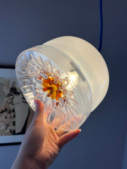 Vintage Hängelampe Muranoglas von Mazzega weiß gelb