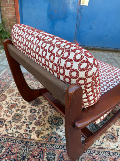 Vintage Sessel Mahagoni Brutalismus mit Kreismuster
