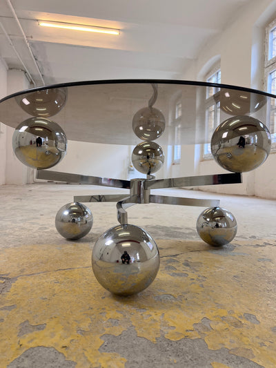 Vintage Atomic coffee table by unknown for unknown, glass, chrome, Space Age, 1970s