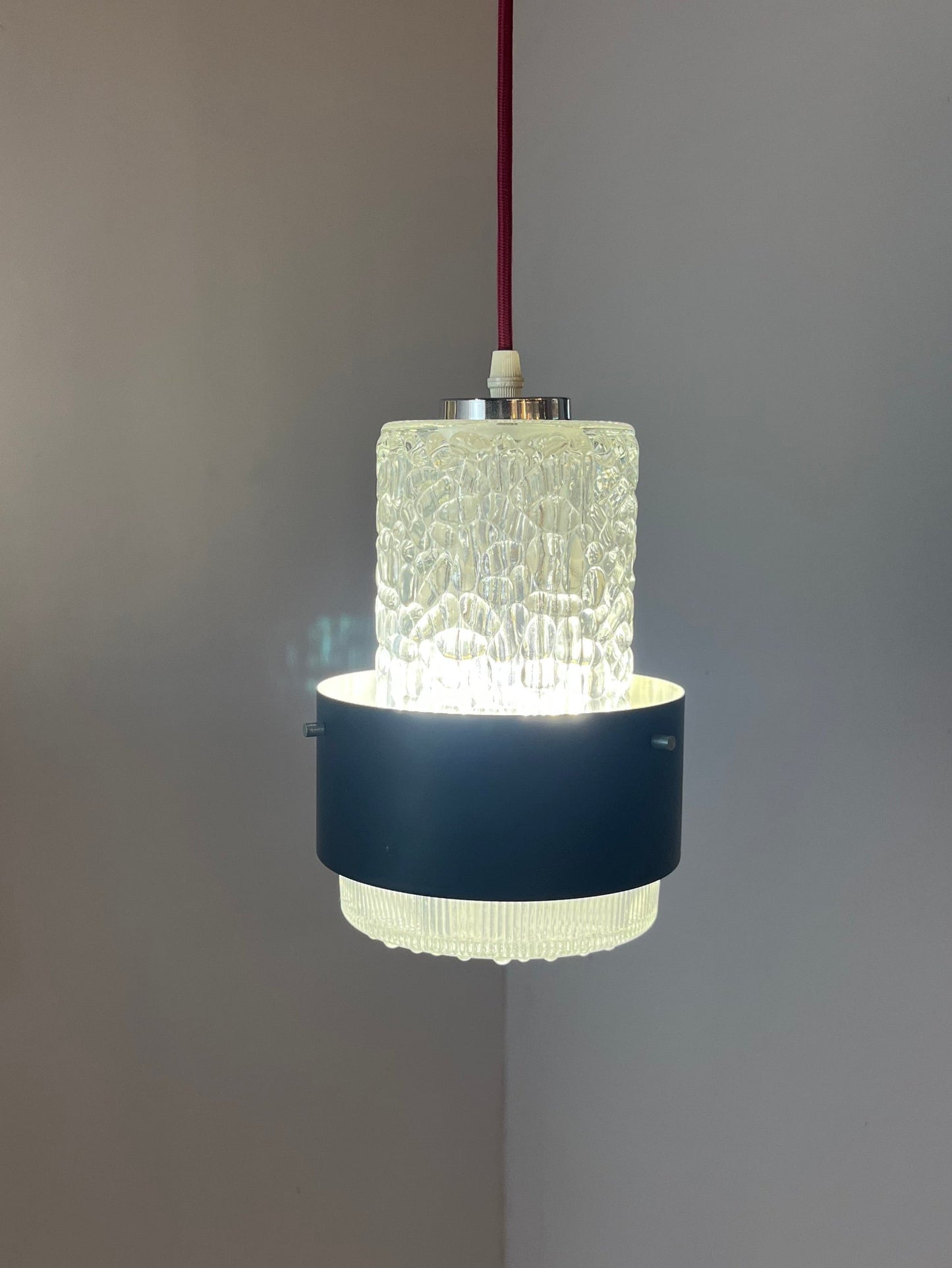 Vintage Hängelampe schwarz Eisglas von Carl Fagerlund für Orrefors