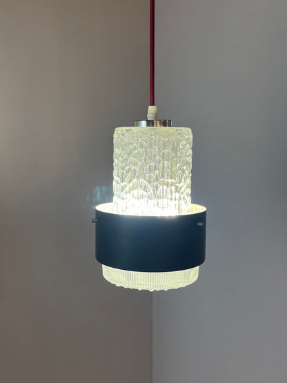 Vintage Hängelampe schwarz Eisglas von Carl Fagerlund für Orrefors