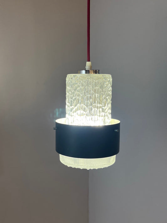 Vintage Hängelampe schwarz Eisglas von Carl Fagerlund für Orrefors