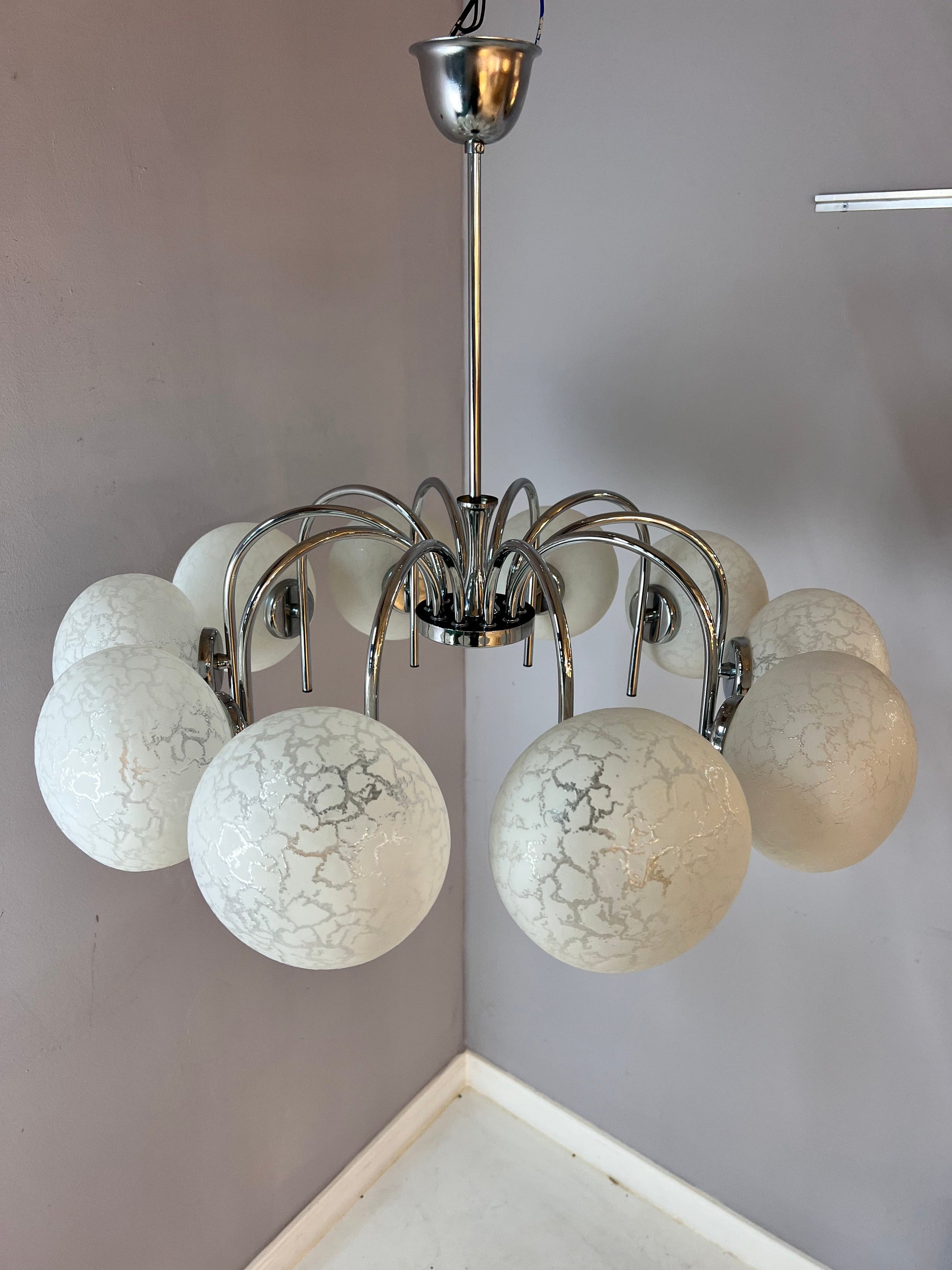 Vintage Kronleuchter mit 10 Kugeln von Richard Essig für Hustadt