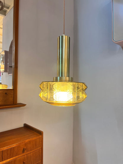 Lampe suspendue vintage en verre doré par Vitrika