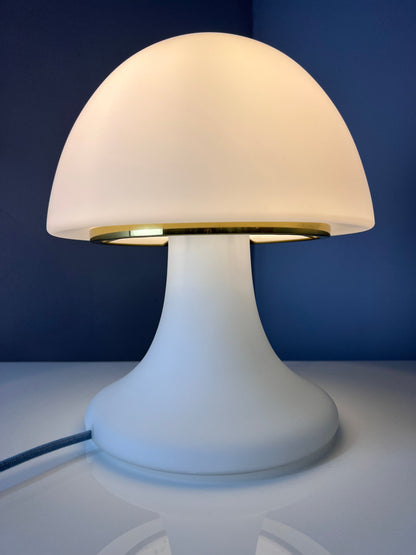 Vintage Tischlampe Mushroom von Glashütte Limburg weiß