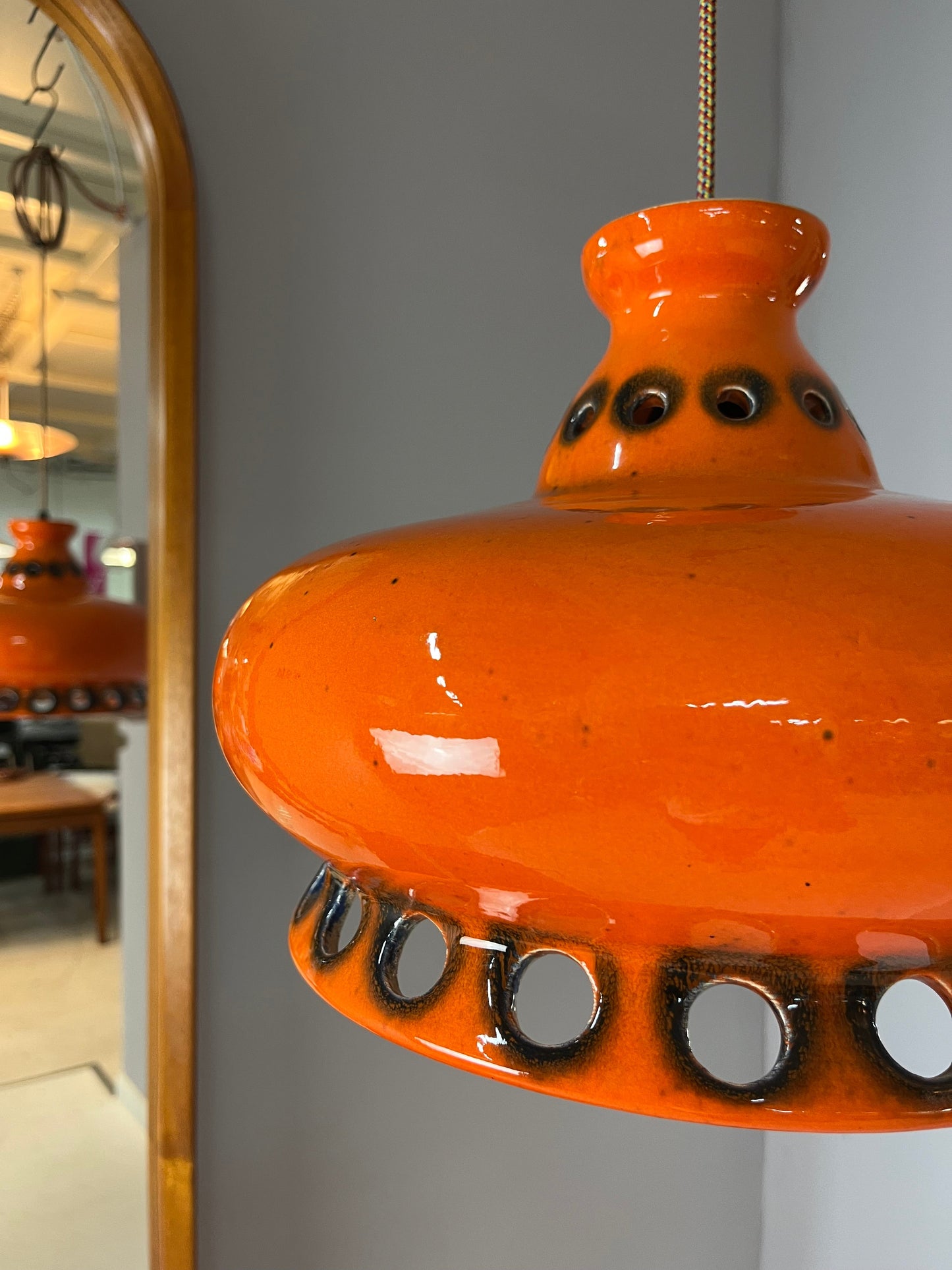 Lampe vintage en céramique orange d'Allemagne de l'Ouest