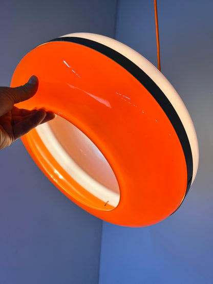Vintage Hängelampe weiß orange Kunststoff aus Dänemark