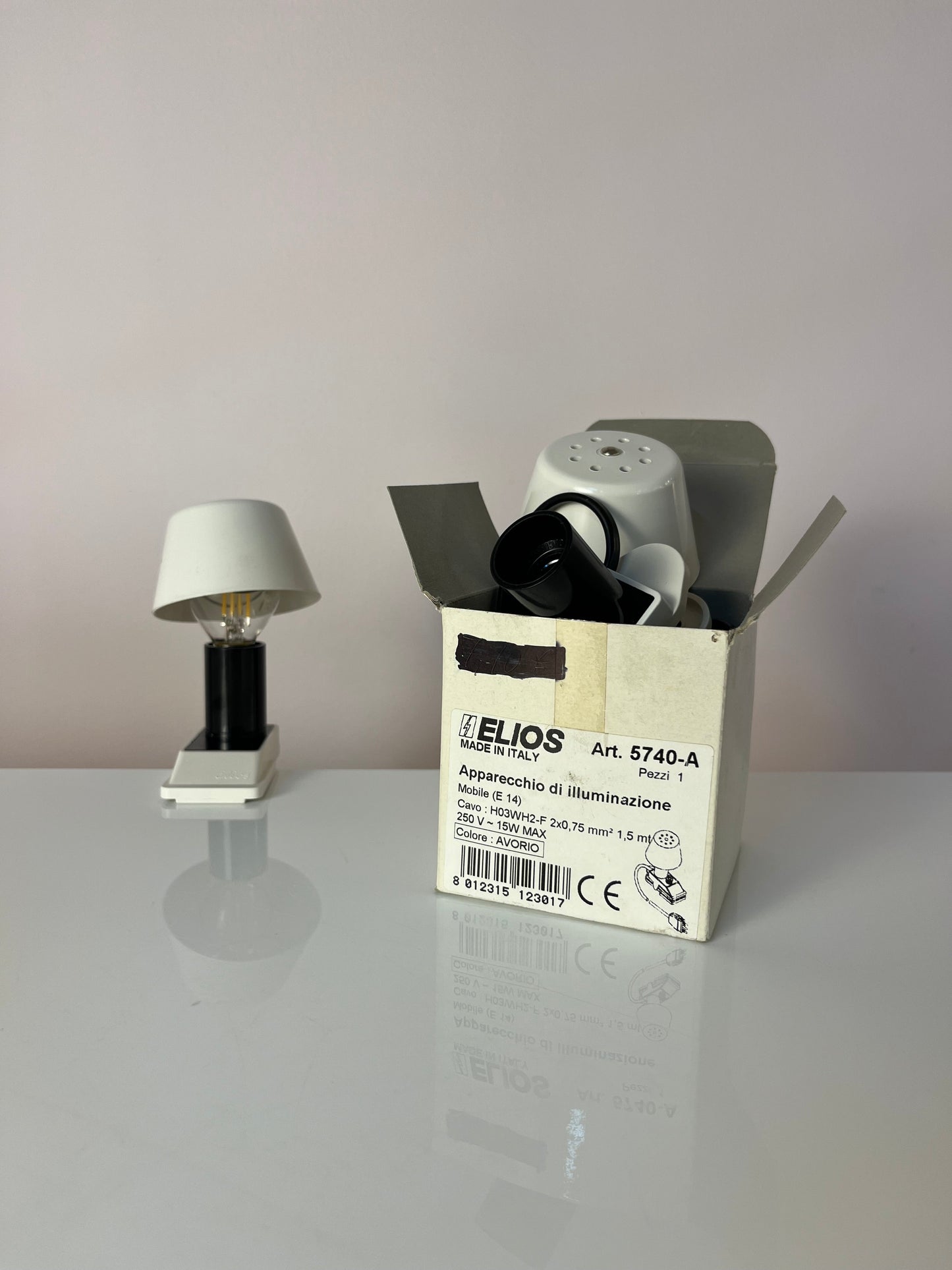 Vintage Klemmlampe weiß mit Metallschirm von Elios