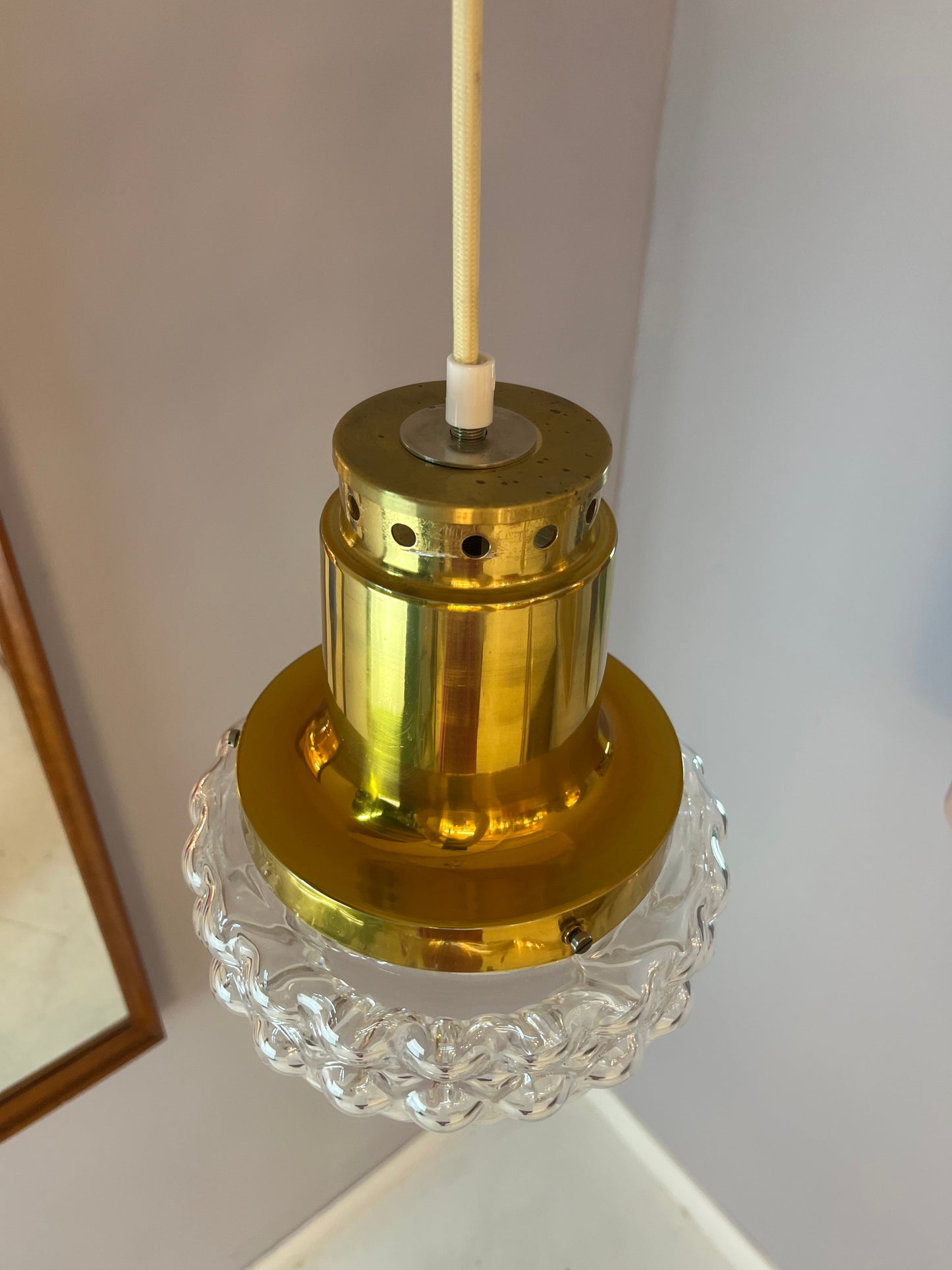 Suspension vintage en verre bullé par Helena Tynell pour Glashütte Limburg