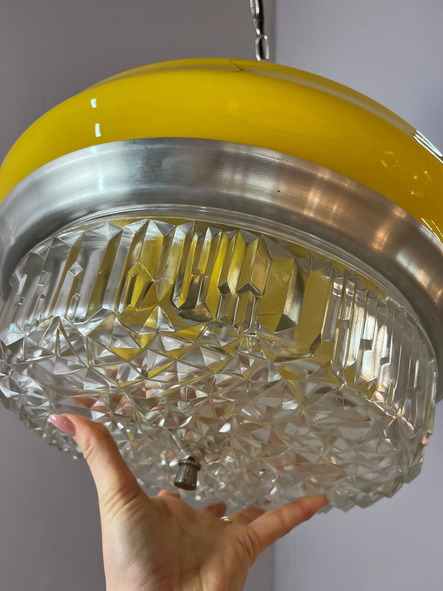 Vintage Hängelampe gelb Glas von Space Age