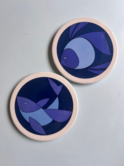 Vintage collector plates blue by Ib Antoni for Bing & Grøndahl set of 2