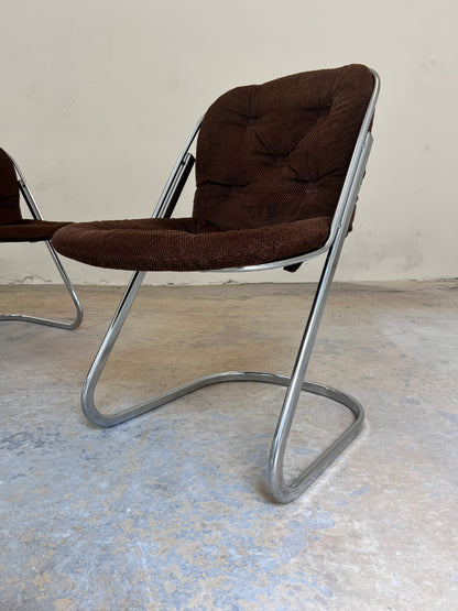 Vintage Freischwinger Chrom mit braunem Polster von Gastone Rinaldi