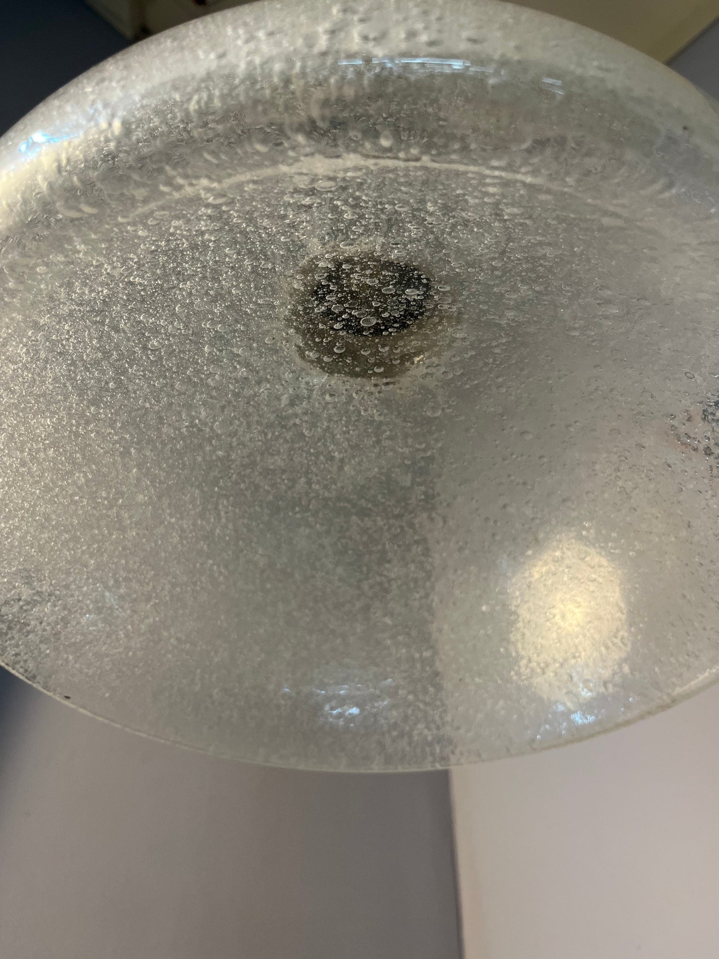 Vintage Hängelampe von Herbert Proft für Glashütte Limburg Eisglas Chrom groß