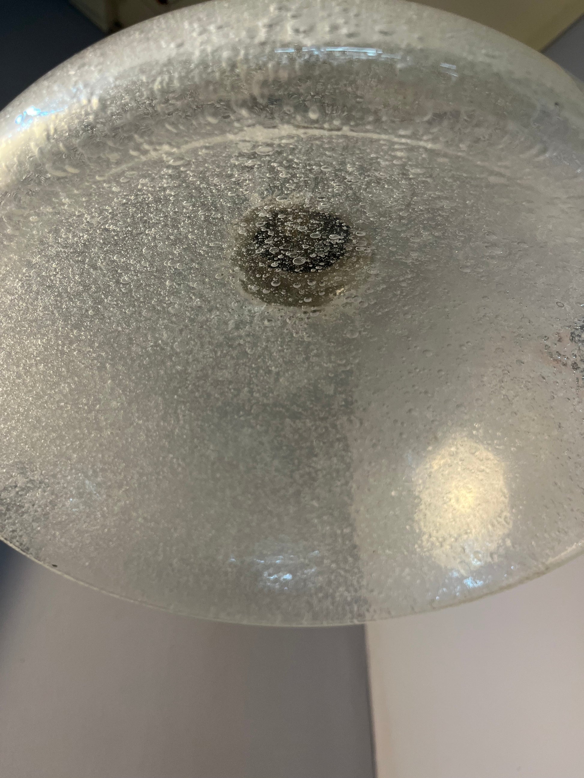 Vintage Hängelampe von Herbert Proft für Glashütte Limburg Eisglas Chrom groß