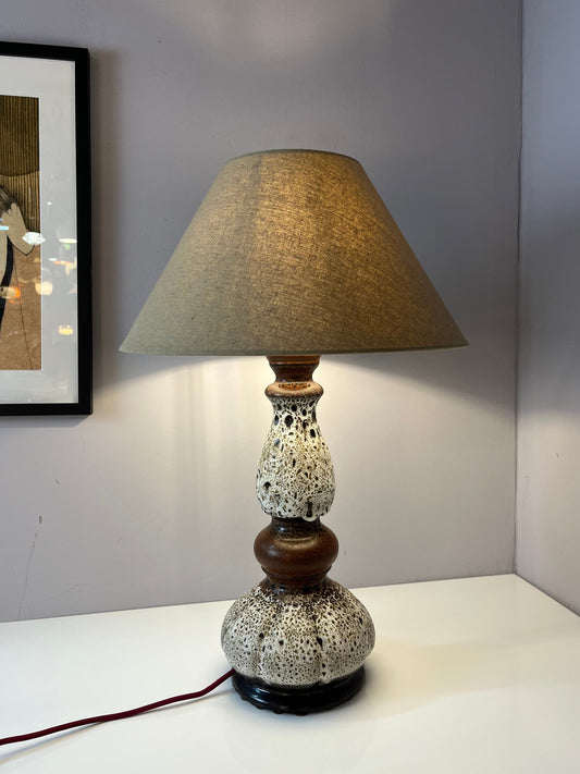 Vintage Tischlampe von Hustadt Leuchten weiß braun Keramik