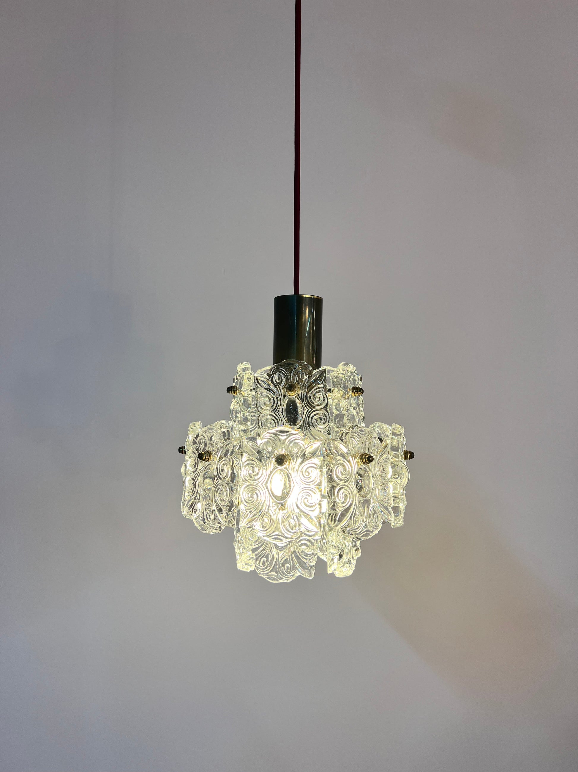 Vintage Hängelampe Kristallglas von Kinkeldey