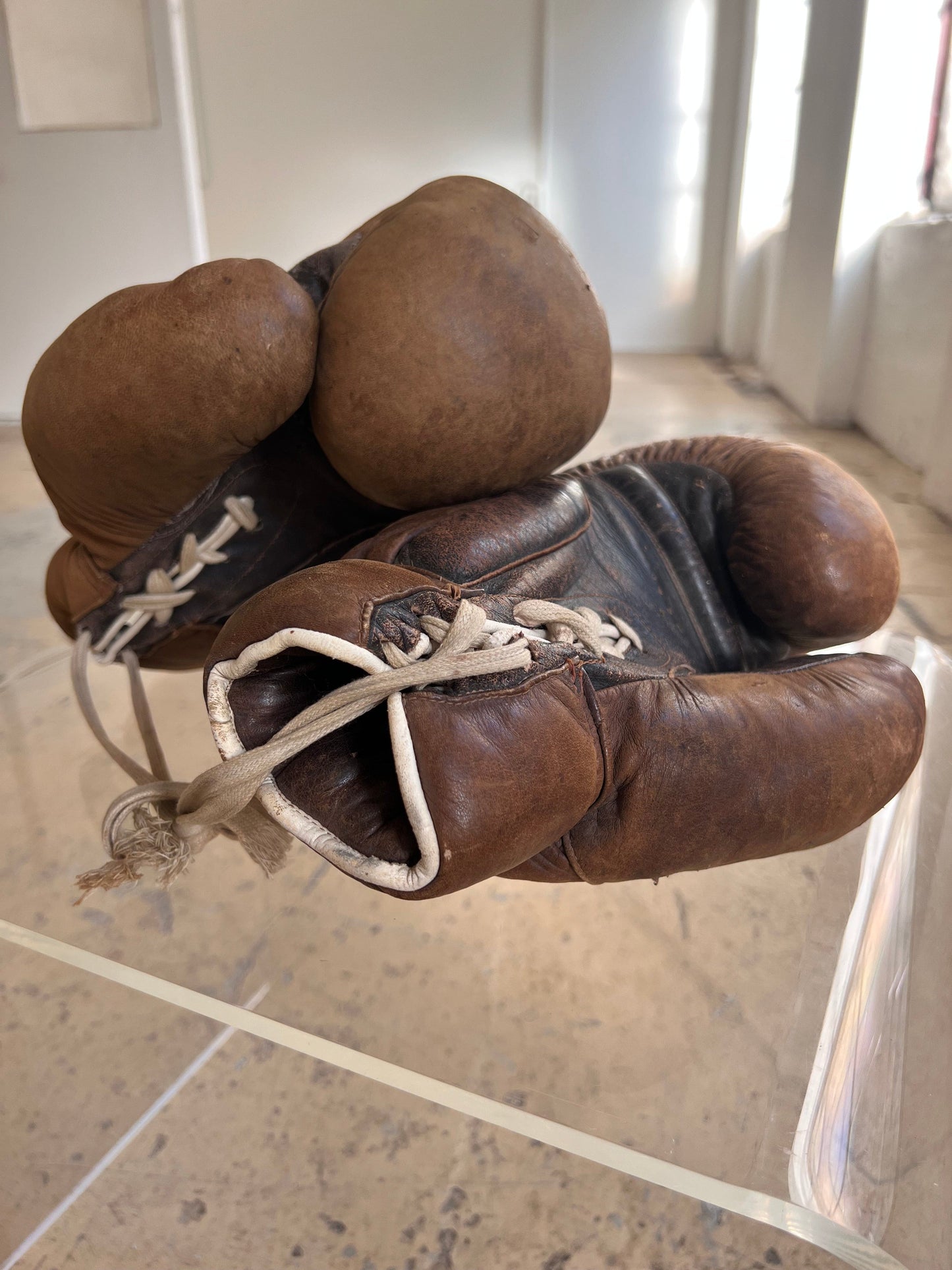 Boxing gloves brown genuine leather