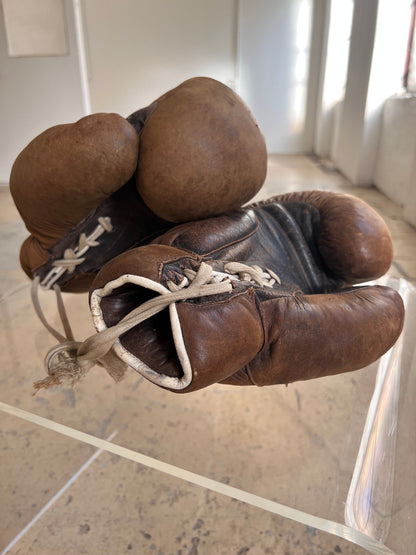 Boxing gloves brown genuine leather