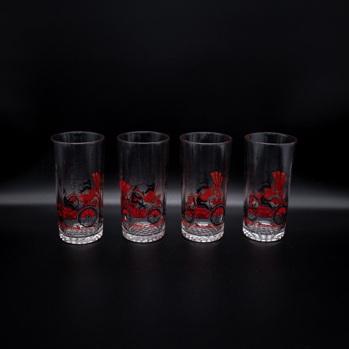 Vintage drinking glass set with automotives