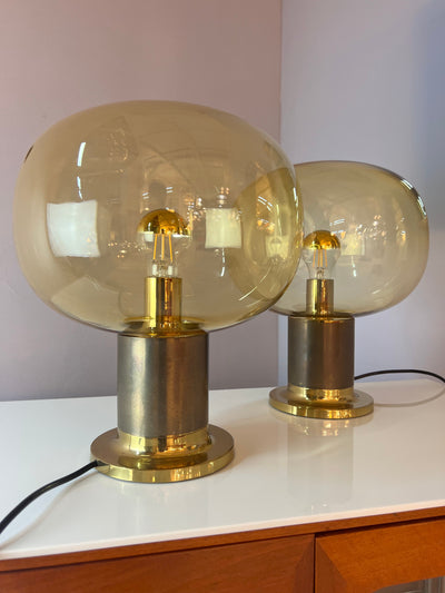 Vintage table lamp brass glass mouth-blown