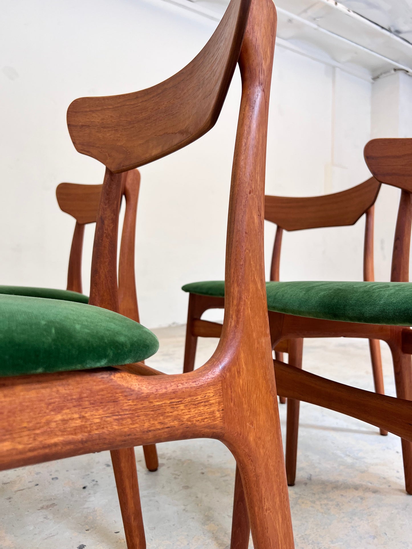 Vintage Polsterstuhl Set von 4 von Schiønning und Elgaard für Randers Møbelfabrik grün Teak