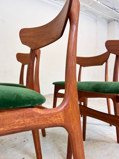 Vintage Polsterstuhl Set von 4 von Schiønning und Elgaard für Randers Møbelfabrik grün Teak