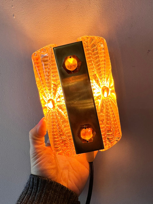 Vintage Wandleuchte Glas Messing von Vitrika