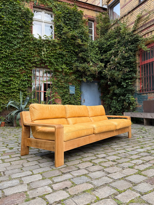 Vintage 3-Sitzer Sofa von Rolf Benz, gelbes Echtleder