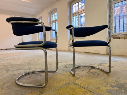 Vintage Freischwinger blau Chrom von unbekannt für unbekannt, neu gepolstert