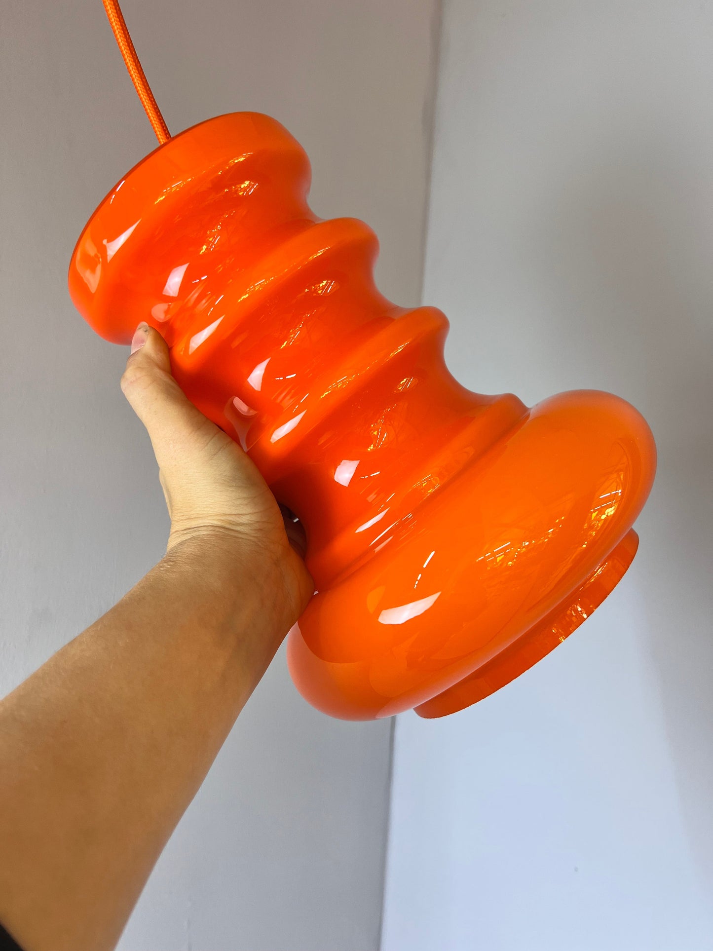 Lampe suspendue vintage en verre orange