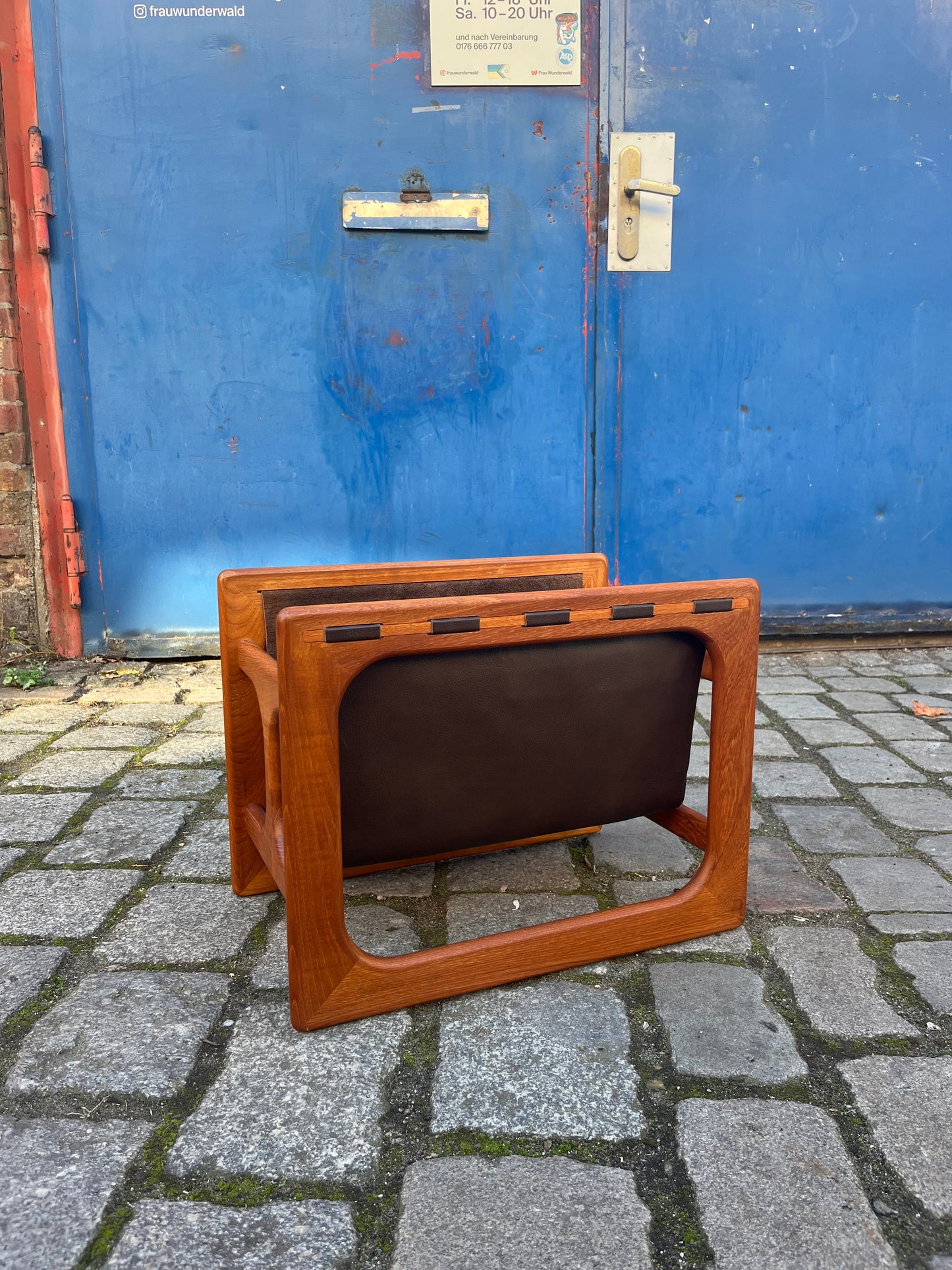 Vintage Zeitungsständer Teak Echtleder von Aksel Kjersgaard für Salin Møbler