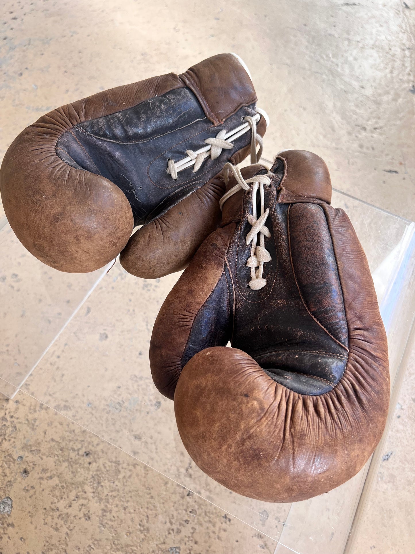 Boxing gloves brown genuine leather