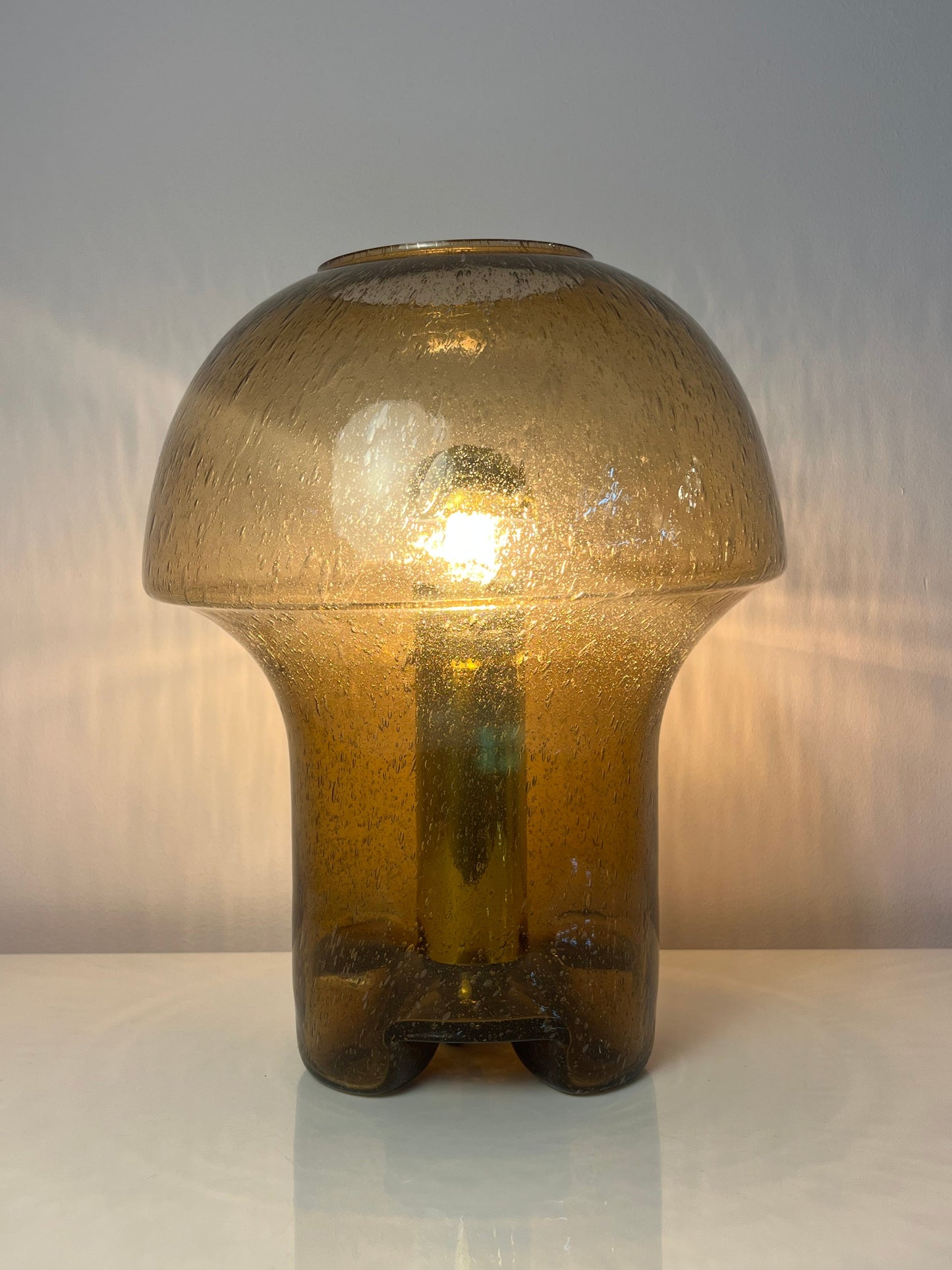 Vintage Pilzlampe von Süssmuth Leuchten aus braunem Einschlussglas