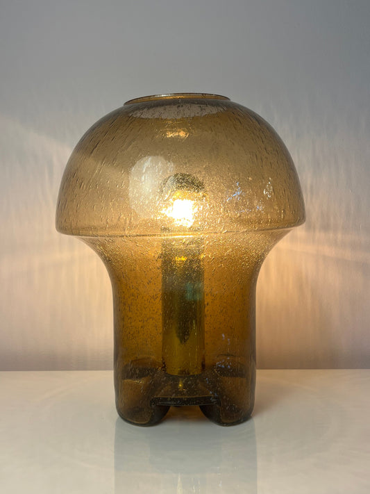 Vintage Pilzlampe von Süssmuth Leuchten aus braunem Einschlussglas