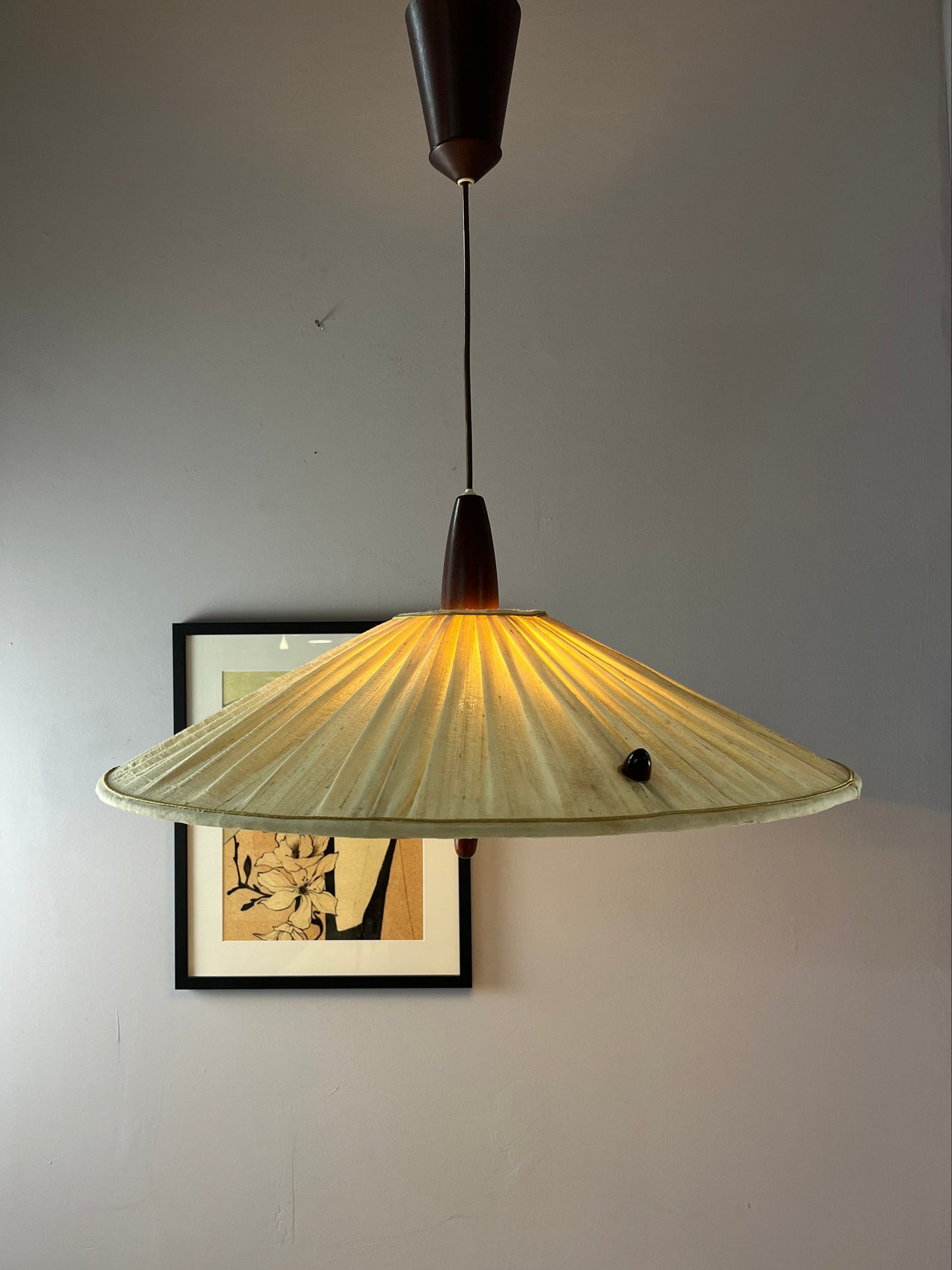 Vintage Hängelampe Teak von Temde beige braun