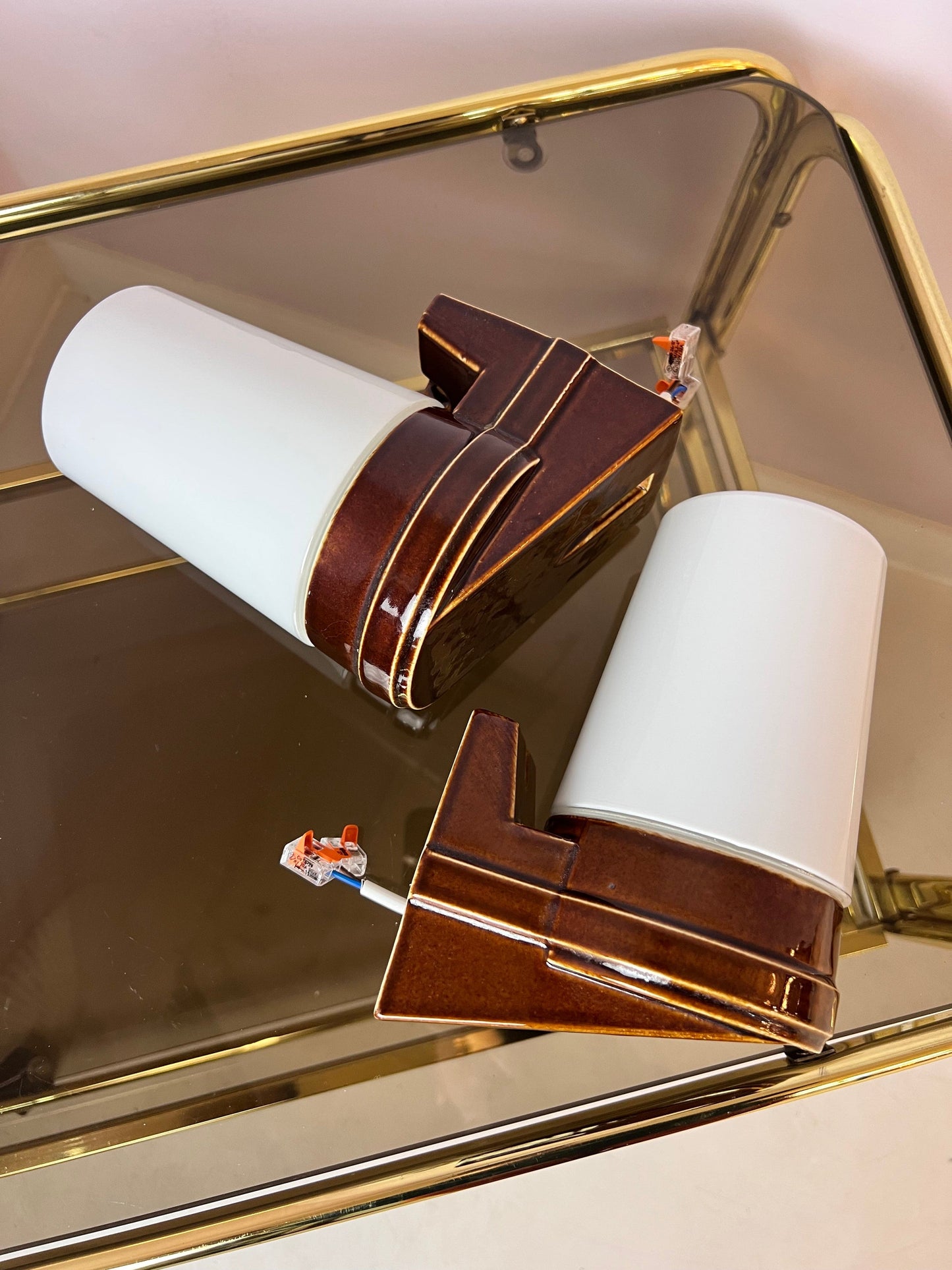 Vintage Wandlampe braun von Sigvard Bernadotte für Ifö Set von 2