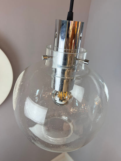 Vintage Hängelampe Glas Chrom von Glashütte Limburg