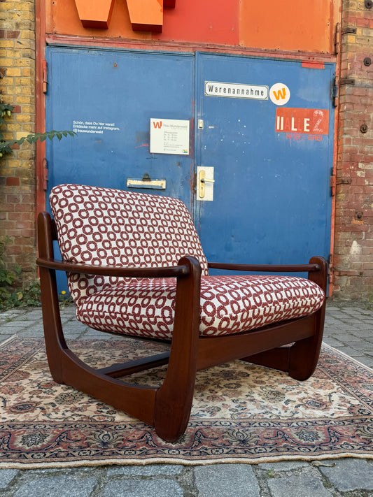 Vintage Sessel Mahagoni Brutalismus mit Kreismuster