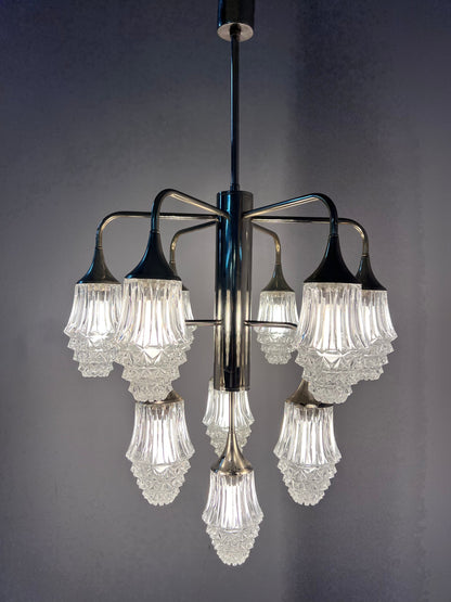 Vintage Kronleuchter Glas von Richard Essig 10-flammig